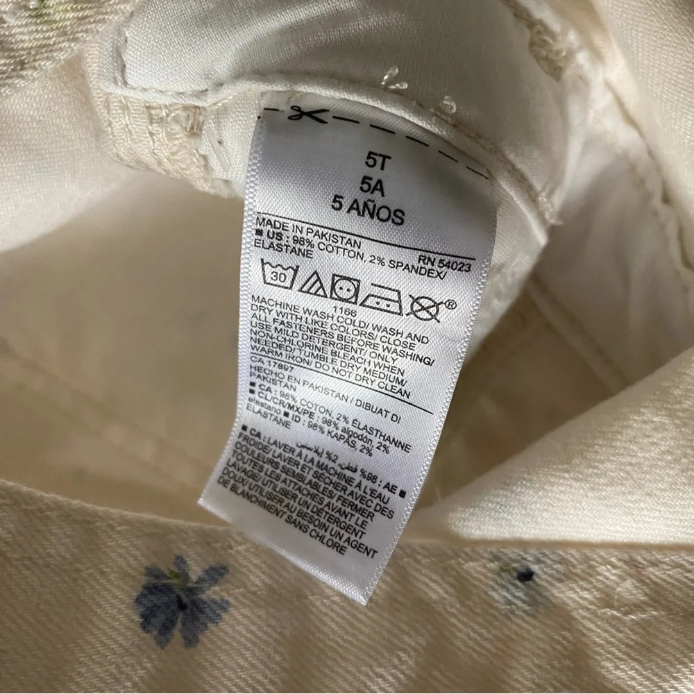 Old Navy Kids Overalls, White with Blue Flowers, Size 5T